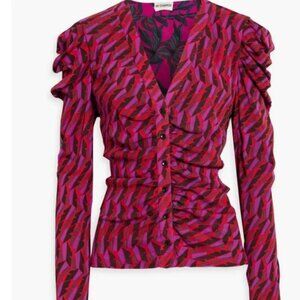 Diane von Furstenberg DVF Gladys Reversible Ruched Printed Mesh Top Size Small